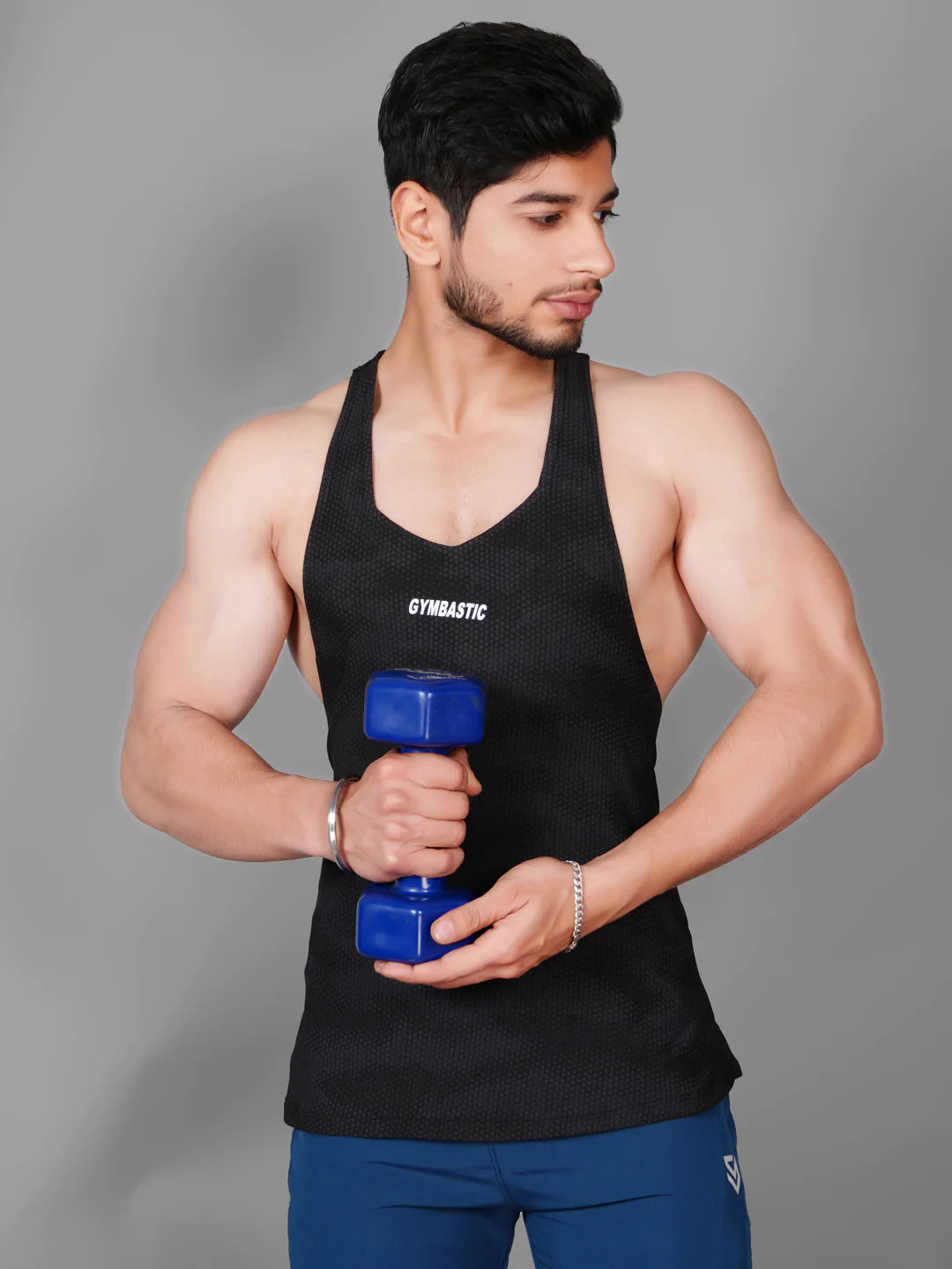 3- V WHITE BLACK SKY BLUE GYM VEST COMBO SET