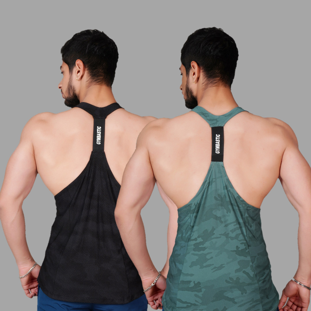 2 COMBO Y BLACK AND GREEN GYM VEST