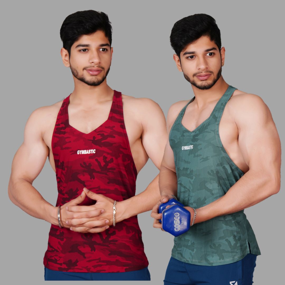 2-COMBO Y-RED MAROON AND GREEN GYM VEST