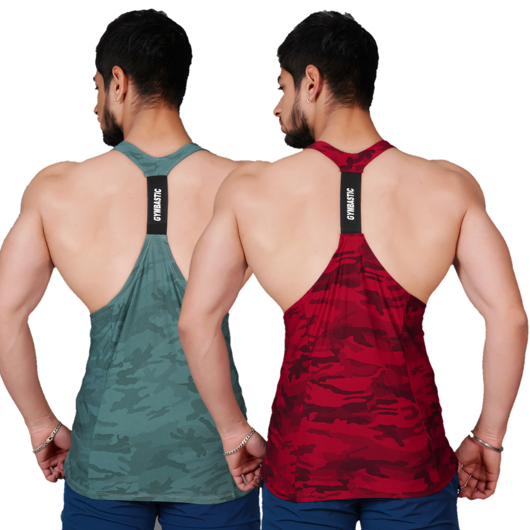 2-COMBO Y-RED MAROON AND GREEN GYM VEST