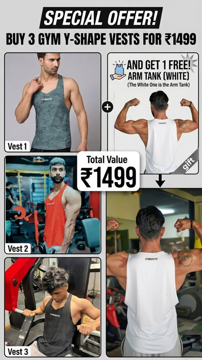 Combo of 3 Gym vest + 1 Arm Tank Free