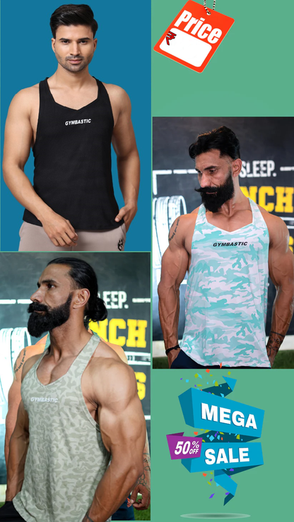 3-COMBO BLACK LIGHT GREEN OCEAN WHITE GYM VEST