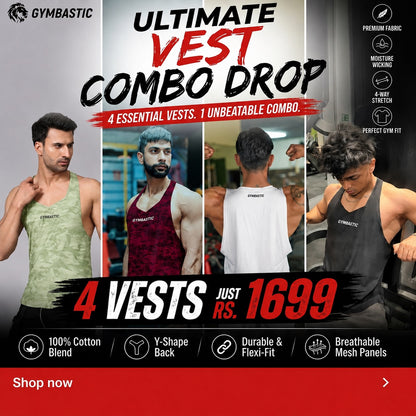 Combo of 3 Gym vest + 1 Arm Tank Free