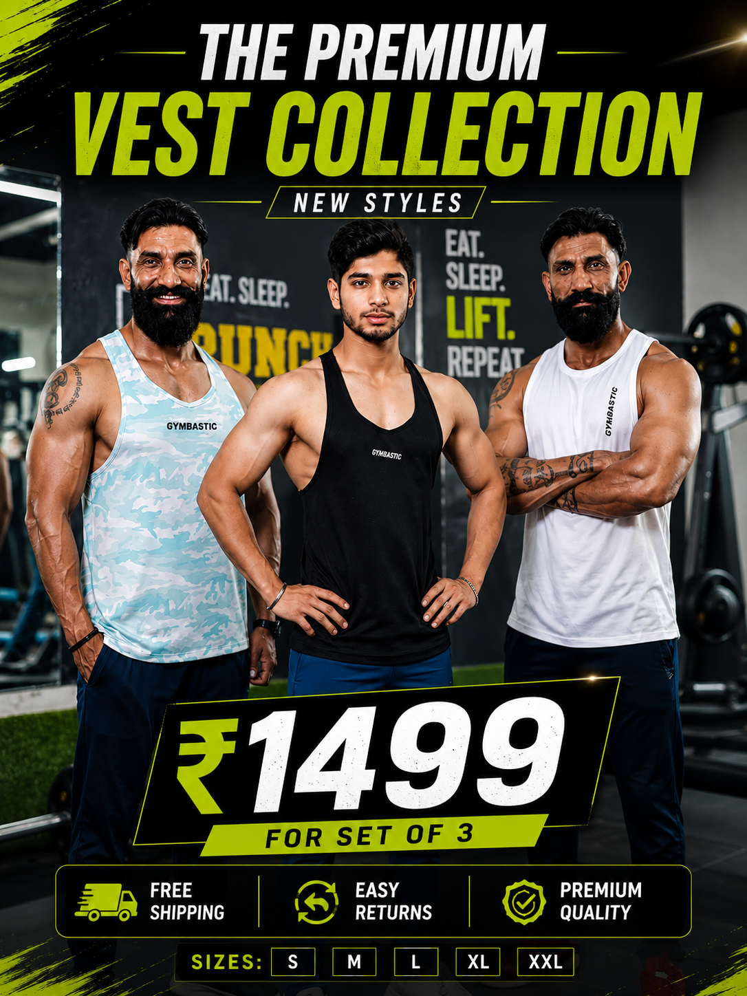 Combo of 3 Gym vest (White,Black,Ocean white)